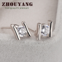 Top Quality ZYE010 Golden H 18K Real Gold Plated CZ Diamond Stud Earrings Jewelry Austrian Crystal