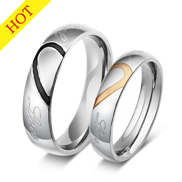 heart ring his and her promise rings sets stainless steel couple ring ...