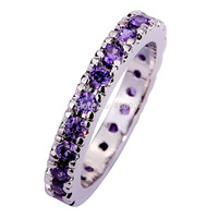 Wholesale Dazzling Round Cut Purple Amethyst 925 Silver Ring Size 6 7 8 9 10 11 Romantic Love Style