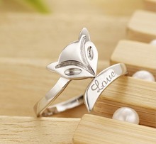 Silver Ring Sterling Silver Silver 925 Fox Ring Adjustable Ring for Woman Fashion Jewelry Engraved Love Letters Animal Ring