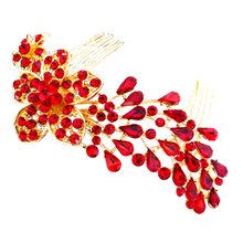 Colour bride five petal flower red rhinestone insert comb wedding accessories marriage accessories hair maker hair accessory