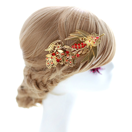 Colour bride chinese style costume cheongsam hair accessory hair accessory insert comb hair accessory red rhinestone