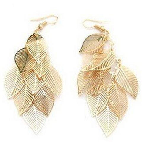 Free shipping New Fashion Elegant retro multilayer metal leaf Tassel Stud Earrings lady ear jewelry for