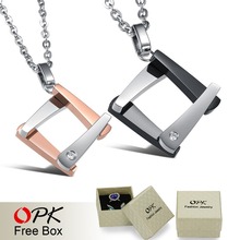 OPK JEWELRY 2013 New Arrival Fashion Square 316L stainless steel Pendant Necklace Women/ Men’s Love Gift, Nickel Free 842