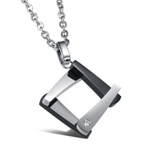 OPK JEWELRY 2013 New Arrival Fashion Square 316L stainless steel Pendant Necklace Women Men s Love