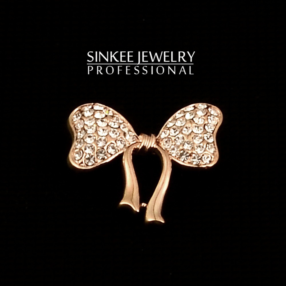 SINKEE free shipping 18K Rose gold plated clear Rhinestone bow antique broaches Fashion Costume Jewelry XZ010
