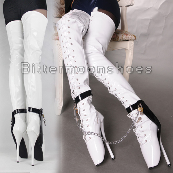  IN STOCK 7inch High Heel overknee ballet heels black thigh high boots fetish high heel