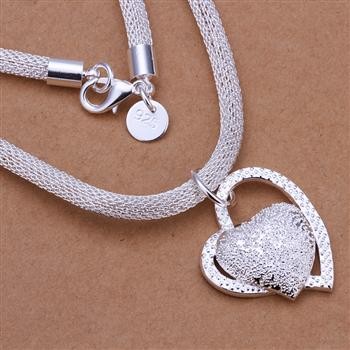 wholesale 2014 New Fashion 925 Sterling Silver Chain Inlaid Stone Heart Necklaces Pendants For Women Men