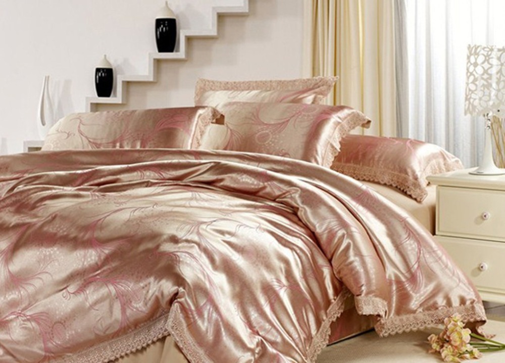 Gold queen luxury christmas bedding set satin comforter sets ...