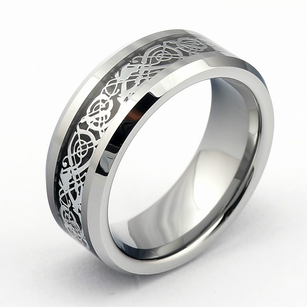 2014 Supernova Sale Men s Dragon Inlay Silver Plated Ring Unisex His Men Wedding Band Ring