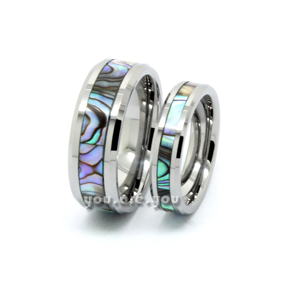 His Her Couple 2PCS Tungsten Ring W Abalone Shell Inlay Mens Womens Wedding Ring Band 8mm