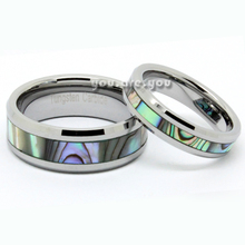 His Her Couple 2PCS Tungsten Ring W Abalone Shell Inlay Mens Womens Wedding Ring Band 8mm