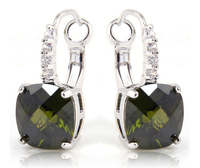 Fashion Jewelry Posh Olive Green Peridot & White Sapphire Dangle Hook 925 Silver Earrings Wholesale Free Shipping