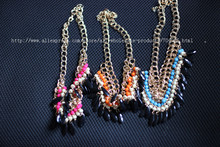  New Layered Bohemian Tassels Fringe Drop Vintage Gold Choker Chain Neon Bib Statement Necklace Fashion
