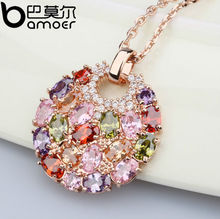 2015 Aliexpress Hot Sell Multicolor Crystal Round Necklaces Pendants for Women 18k Gold Plated Swiss CZ