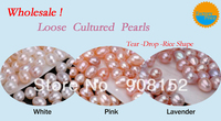 Loose pearls wholesale/retail, 5~6mm AAA tear drop rice pearls,natural freshwater pearl, white/ pink/ lavender, 3pcs/lot
