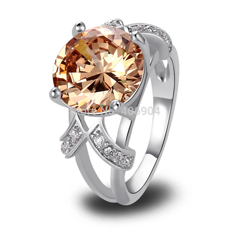 Wholesale New Jewelry Unisex Morganite White Topaz 925 Silver Ring Size 6 7 8 9 10