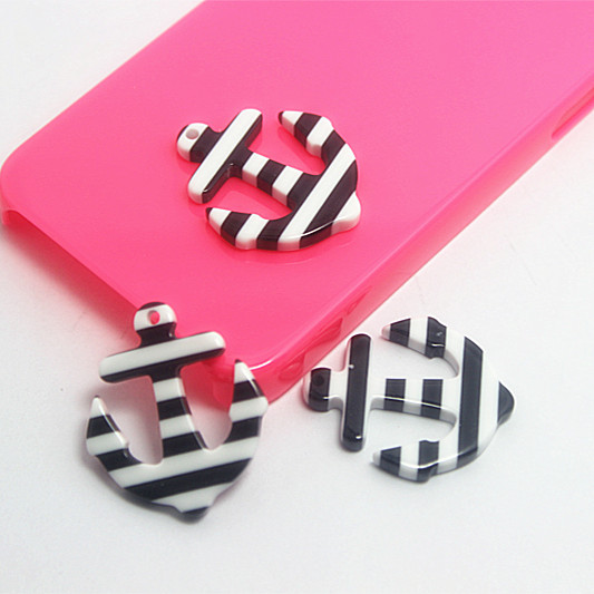 free shipping Wholesale 50pcs Anchor Nautical Sailor Black Stripes Resin Cabochons for DIY jewelry phone making