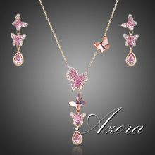 Linda borboleta ouro 18k SWA elementos colar de cristal austríaco e conjunto de jóias Brincos FRETE GRÁTIS! (Azora TG0057)(China (Mainland))