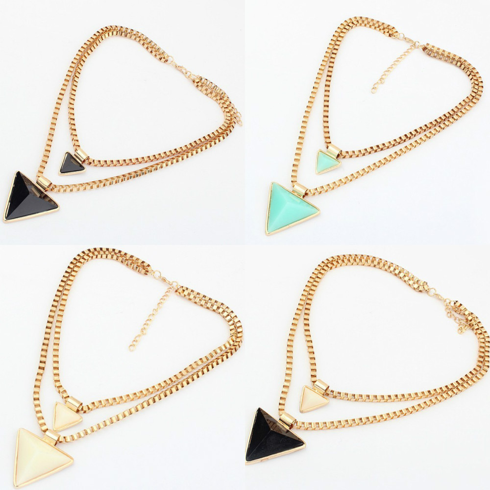 2014 Hot Selling Vintage Triangle Geometry Metal Chain Choker Necklace Statement Jewelry For Women Free Shipping