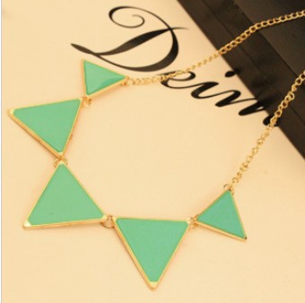 Free shipping 10 Mix order 2013 New Fashion Punk Pink Green Blue Oil Triangle Multicolour Necklace