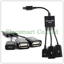 3 in 1 Micro USB Male to Micro USB Female and  Dual Double USB 2.0 Female Host OTG Adapter Cable for Samsung Smartphones