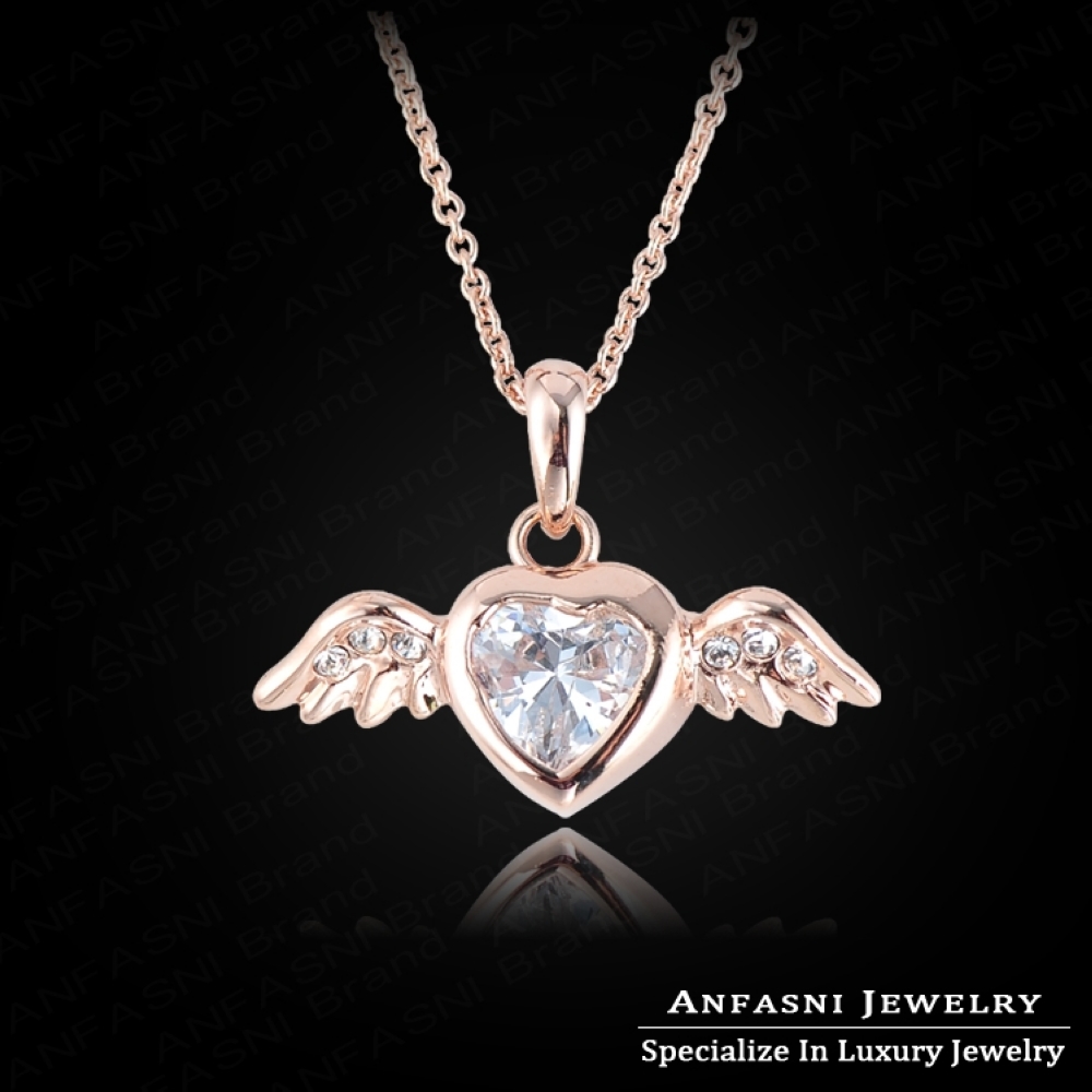 Romantic Cupid Angel Wing Necklace 18K Rose Gold Plated Cute Crystal Pendant Neckalce Genuine SWA Stellux