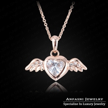 Romantic Cupid Angel Wing Necklace Real 18K Rose Gold Plated Cute Crystal Pendant Neckalce Genuine SWA Stellux Girl Jewelry