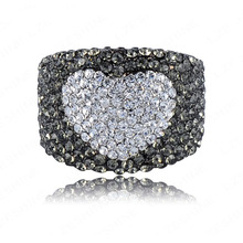 Fashion Jewelry Ring Platinum Plating Exaggerated Ring Pave Austrian Crystals Loved Heart Bulgary Rings Wedding Rings