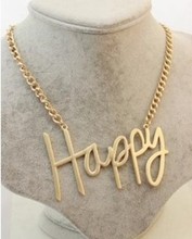 (Min order$10) Free Shipping!And The Wind Major Suit Matte Gold HAPPY English Letter Metal Exaggerated Necklace!#444