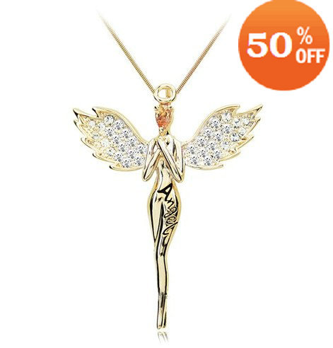 holiday sale 18k gold White Gold Plated lovely angel girl austria crystal Necklace pendant fashion jewelry