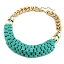 free shipping costume jewelry bohemia neon color statement cotton rope braided big chain bib necklace for women 11060620