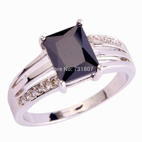 2015 Fashion Black Spinel Silver Ring Size 6 7 8 9 10 10 12 Emerald Cut Stone Unisex Jewelry For Gift Wholesale Free Shipping