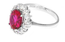 Luxury Brand Women Kate Princess Diana Engagement Wedding Gem Stone Red Ruby Ring Sets Pure Solid