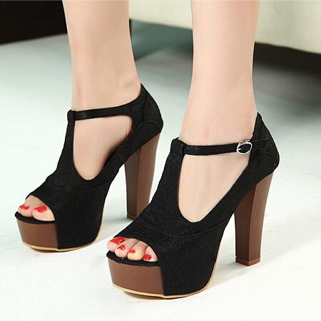 Spring Summer Thick Heel Platform Gladiator Sandals Peep Toe T strap High Heels Women Pumps Ladies