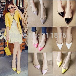 Brand Designer Womens Shoes 2014 Pointed Toe Rivet Studded Women Flats Slip On Party Wedding Shoes
