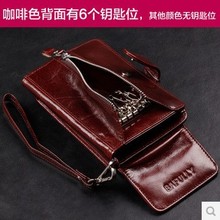 Wax cowhide genuine leather mobile phone lovers clutch bag multifunctional short design male wallet female