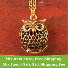 2014 new hot fashion retro black gemstone eyes owl necklace jewelry high quality hollow metal accessories