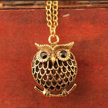 2014 new hot fashion retro black gem eyes owl necklace jewelry high quality hollow metal accessories