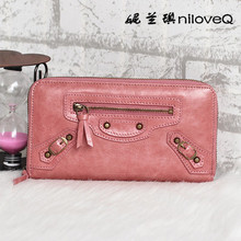 Fashion sheepskin motorcycle wallet genuine leather zipper women’s long design wallet