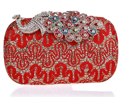 New 2015 European sexy Lace women clutch PEACOCK diamond party wedding women handbag noble chain women