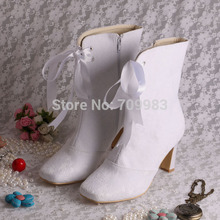 Custom Handmade Chunky Heel High Quality Elegant White/Ivory Half Wedding Bridal Boots for Women