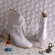 Custom Handmade Chunky Heel High Quality Elegant White Ivory Half Wedding Bridal Boots for Women