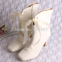 Custom Handmade Chunky Heel High Quality Elegant White Ivory Half Wedding Bridal Boots for Women