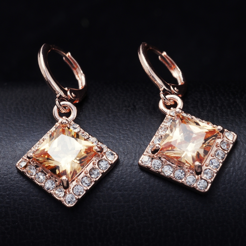 Dropship Free shipping18K Rose Gold Filled Fashion Design beautiful Cubic zirconia Lady Women Earrings Dangler JewelryCZ0373