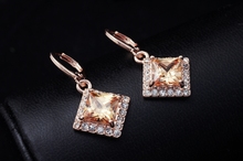 Dropship Free shipping18K Rose Gold Filled Fashion Design beautiful Cubic zirconia Lady Women Earrings Dangler JewelryCZ0373