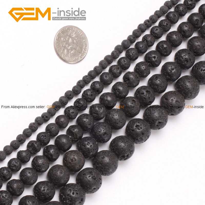 Lava Rock Beads Fashion Round Black Selectable Size 4 20mm Natural Stone Beads For Jewelry Making