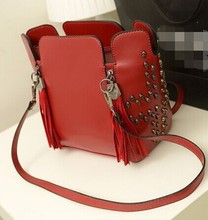 New arrival 2013 paragraph bags female skull rivet bucket bag tassel chain bag fashion all-match women’s handbag bag