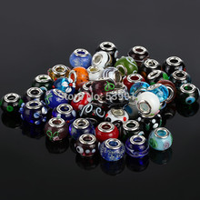 Free Shipping 14mm Glass 925 Stering silver cord Big Hole Loose Beads fit European Pandora Jewelry Braclet Charms DIY
