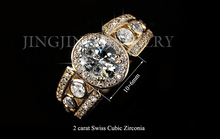 Unique 18k Gold Plated Oval Shape cut 2carat Swiss Cubic Zirconia with 6pcs Sidestones Halo Marriage